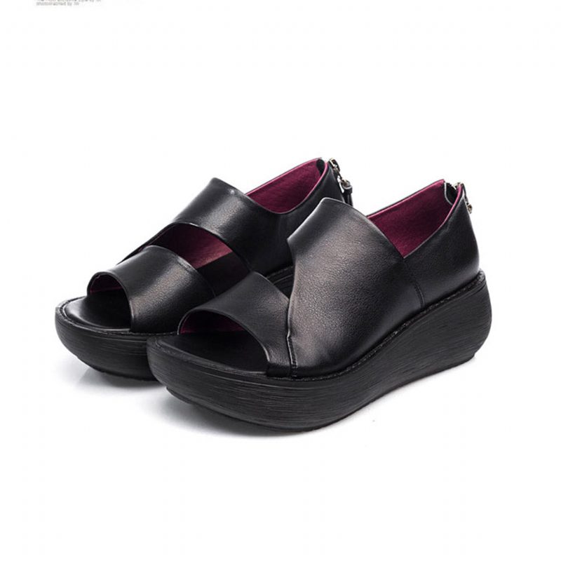 Summer Retro Leather Holiday Wedge Sandaler