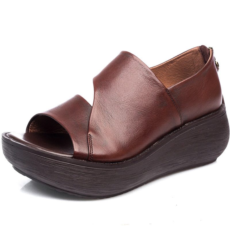 Summer Retro Leather Holiday Wedge Sandaler