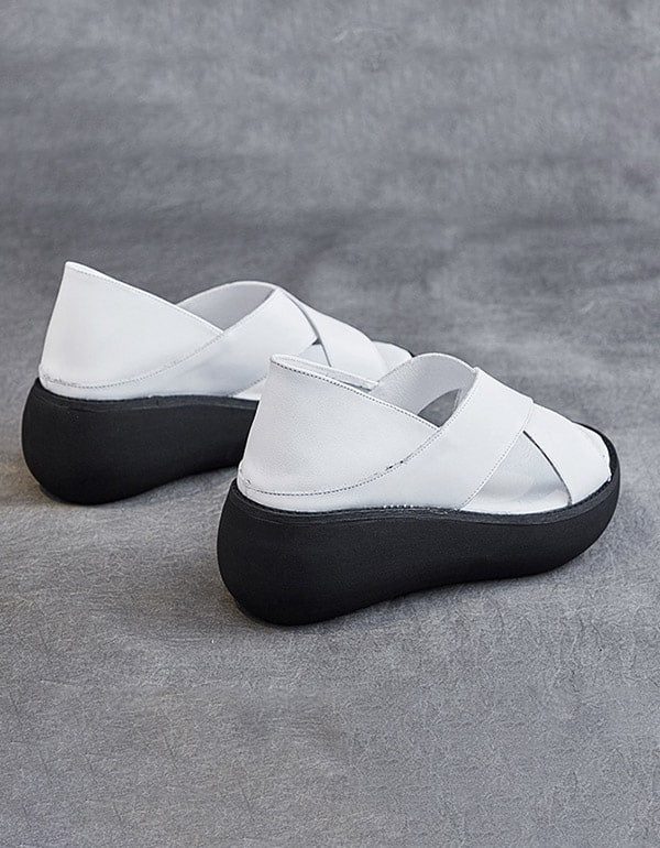 Summer Retro Leather Slip On Platform Sandaler