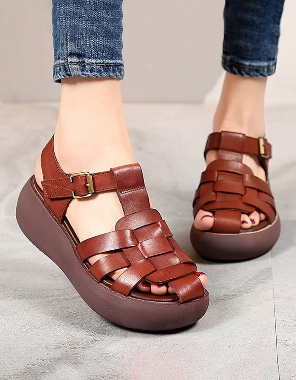 Summer Woven Retro Wedge Sandaler Slingback