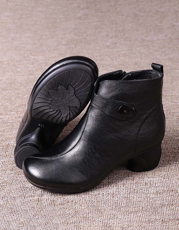 Vinter Høst Dame Retro Leather Chunky Boots