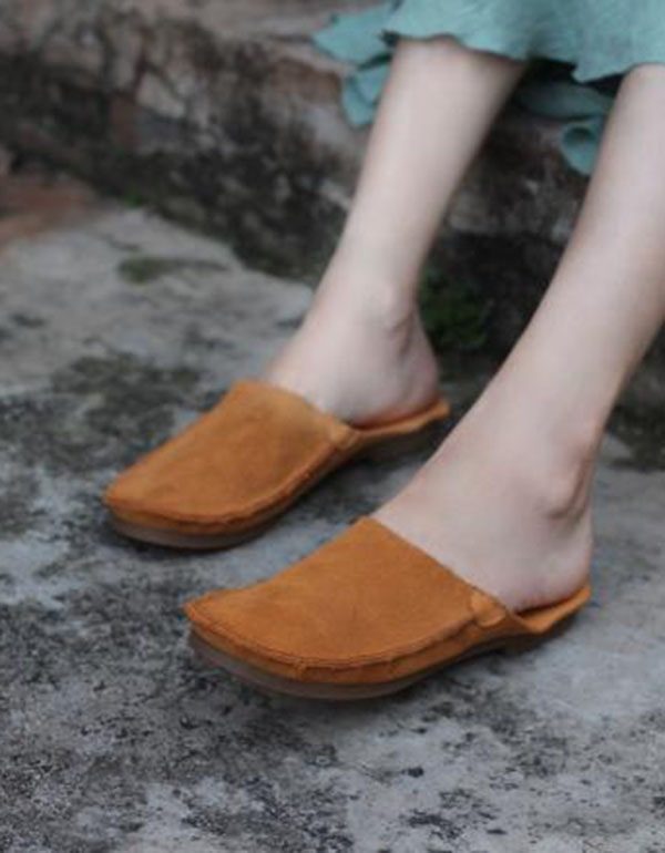 Summer Leather Close Toe Flat Tøfler