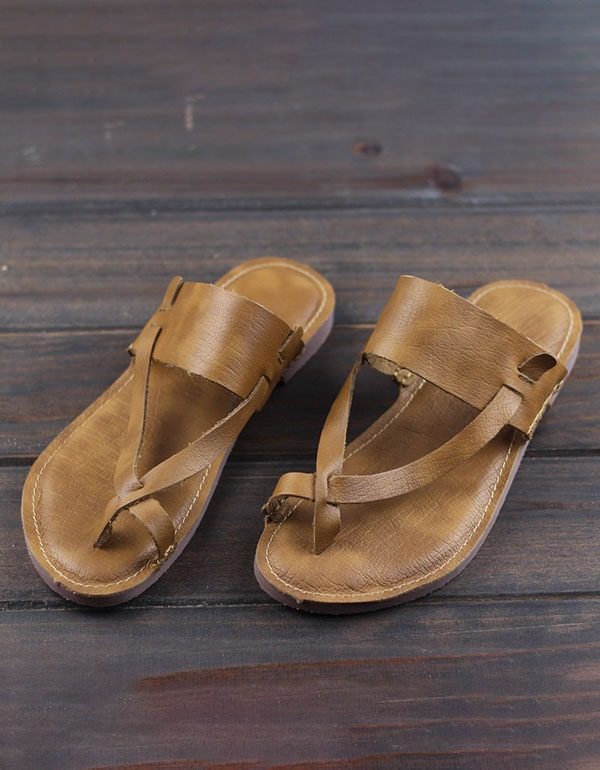 Summer Leather Retro Flip-flop Flattøfler