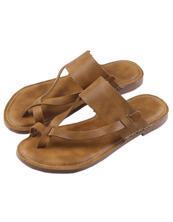 Summer Leather Retro Flip-flop Flattøfler